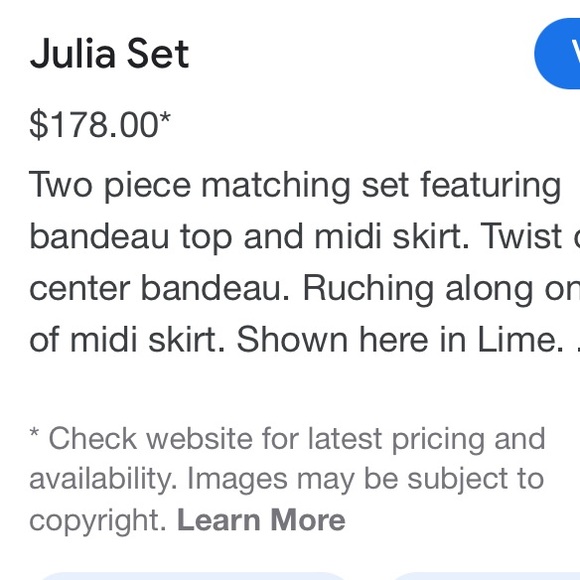 SER.O.YA Julia Vaca Runch Skirt&Bandeau Top Matching Set - Picture 7 of 7